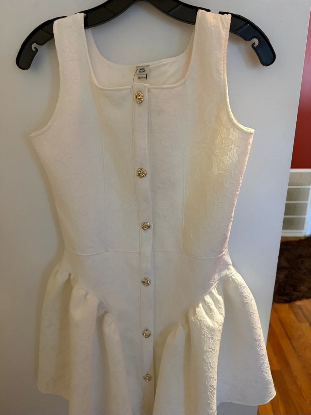 River Island White Textured Button-Front Peplum Dress